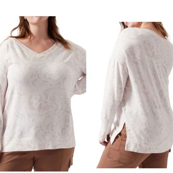 Athleta Coaster Luxe V-Neck Sweatshirt Paisley Cream Relaxed Women's Size medium - Picture 1 of 7